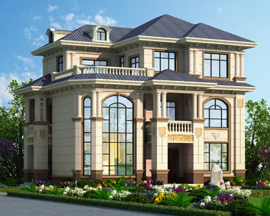 2019新款AT1856带庭院欧式三层复式漂亮别墅设计图纸12.6mX10m